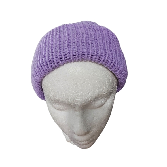 Hand Knit Unisex  Reversable Slouchy Hat In Shades Light Grey & Lilac - Picture 11 of 11